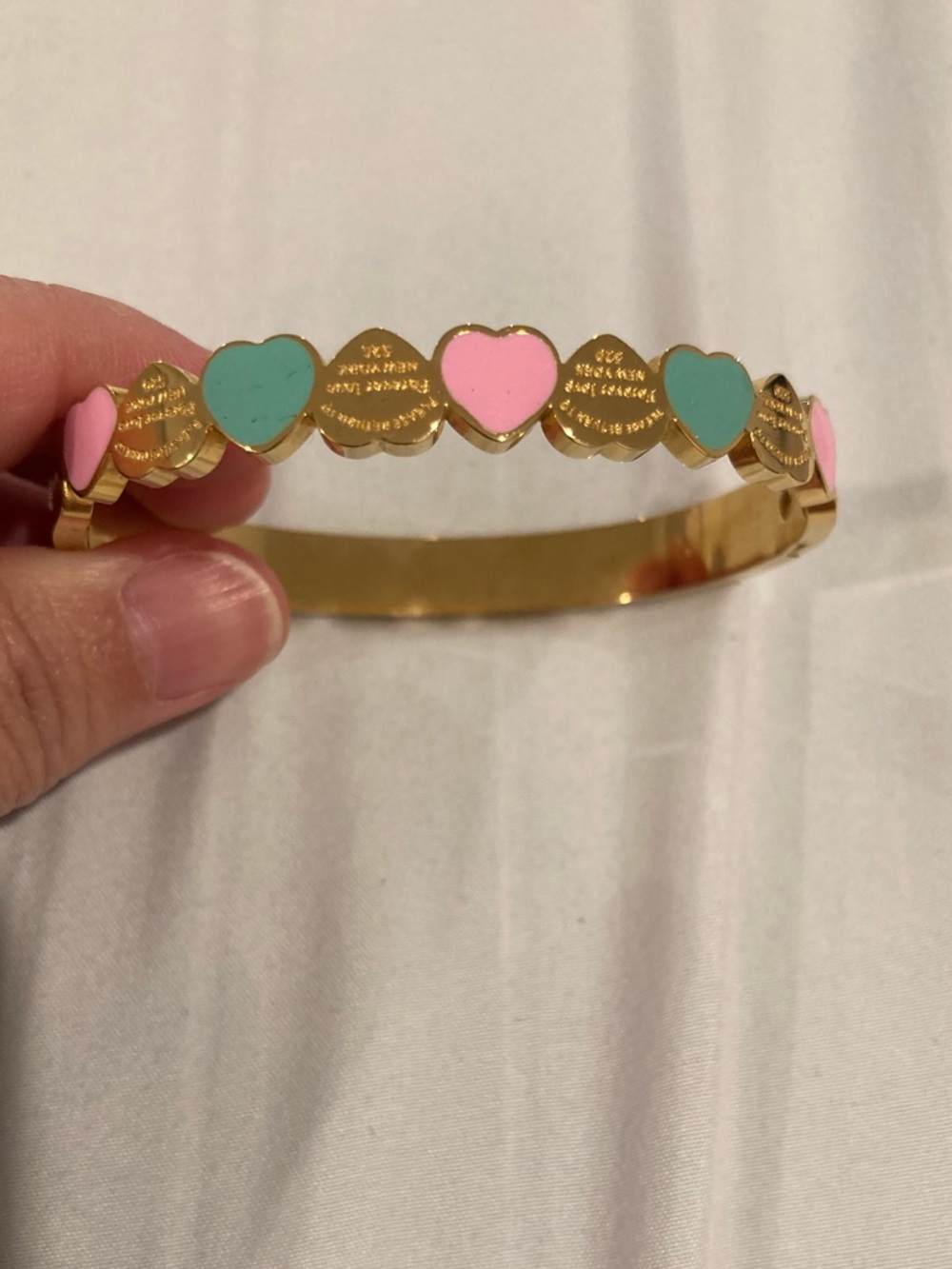 Pastel Hearts Love Gold Bangle